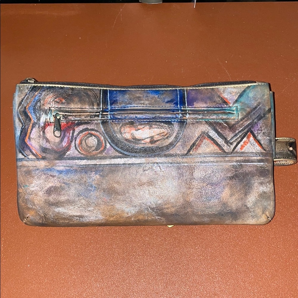 Jane Yoo Hand-Painted Brown Leather Waist Bag and Matching Wallet